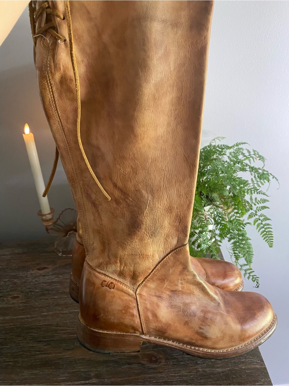 Bed|Stu Manchester Free People Distressed Rustic Leather Tall Boho Riding Boots - Picture 7 of 15